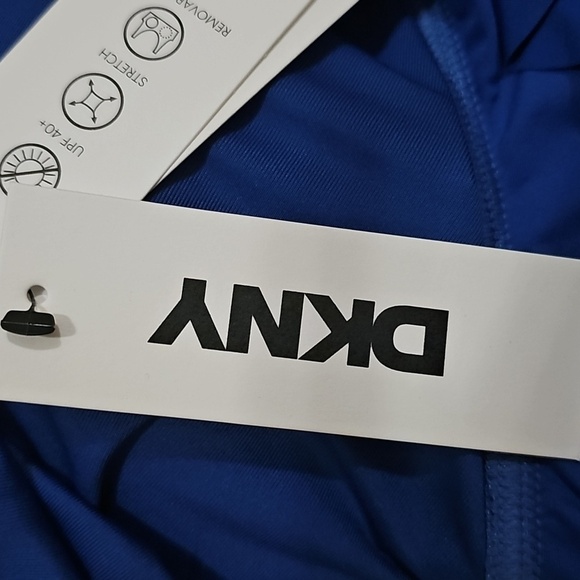 DKNY Ruffle Blue Plunge Underwire Tummy Control One-Piece Swimsuit Sz Large Nwt - Picture 8 of 10